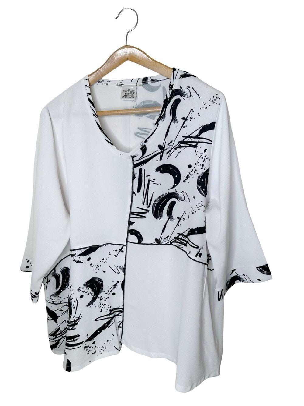 Parsley & Sage Tunic Top Size 3X Art To Wear Black White Geometric Print Studded